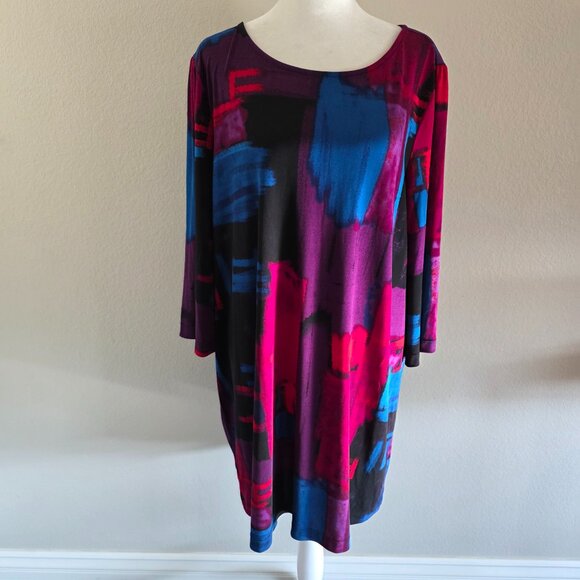 Alfani Woman Plus Size 2X Tunic Top Bright Artsy Colorblock Stretch Lightweight - Picture 1 of 7